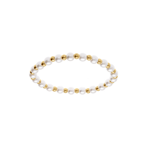 BRACELET ACIER  DORÉ JAUNE EXTENSIBLE PERLE BLANCHE IMITATION