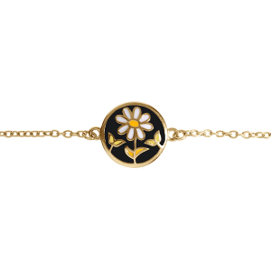 BRACELET ACIER DORÉ JAUNE STELLA MIA ROND RÉSINE NOIRE AVEC FLEURS 16+3CM