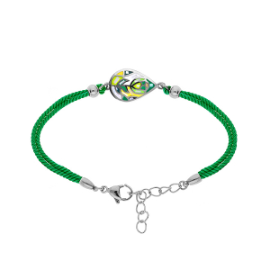 BRACELET ACIER STELLA MIA GOUTTE NACRE ET RÉSINE BLEU VERT CORDON VERT  16+3CM