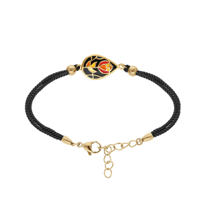 BRACELET ACIER DORÉ JAUNE STELLA MIA GOUTTE RÉSINE NOIRE ET ROUGE  CORDON NOIR   16+3CM