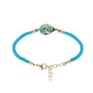 BRACELET ACIER DORÉ JAUNE STELLA MIA GOUTTE RÉSINE BLEU VERT CORDON COTTON TURQUOISE  16+3CM