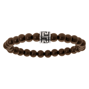 BRACELET ACIER EXTENSIBLE PERLES BOIS MARRON AVEC MOTIF GRECQUE  PETIT MODELE