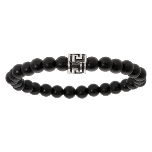 BRACELET ACIER EXTENSIBLE PERLES BOIS NOIR AVEC MOTIF GRECQUE PETIT MODELE