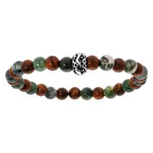 BRACELET ACIER EXTENSIBLE PERLES BOIS ET QUARTZ VERT PETIT MODELE