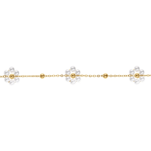 BRACELET ACIER DORÉ JAUNE AVEC FLEUR PERLES BLANCHES IMITATION 16+3CM