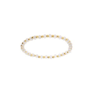 BRACELET EXTENSIBLE AGATE BLANCHE VÉRITABLE ET BOULES FACETÉS ACIER DORÉ