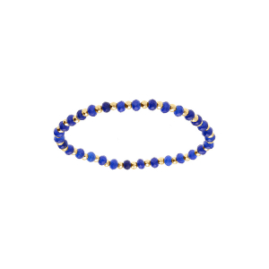 BRACELET EXTENSIBLE AGATE BLEUE  VÉRITABLE ET BOULES ACIER DORÉ