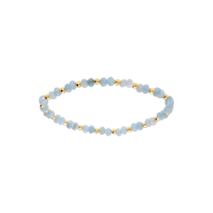 BRACELET EXTENSIBLE AGATE BLEU CIEL ET BOULES FACETÉS ACIER DORÉ