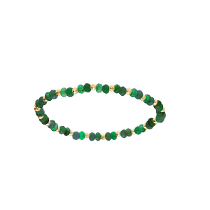 BRACELET EXTENSIBLE JADE ET AGATE VERTE VÉRITABLE ET BOULES ACIER DORÉ