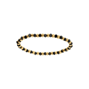 BRACELET EXTENSIBLE AGATE NOIR VÉRITABLE ET BOULES FACETÉS ACIER DORÉ