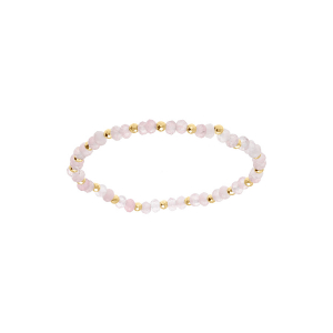 BRACELET EXTENSIBLE QUARTZ ROSE VÉRITABLE ET BOULES FACETÉS ACIER DORÉ
