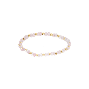 BRACELET EXTENSIBLE QUARTZ ROSE VÉRITABLE ET BOULES ACIER DORÉ
