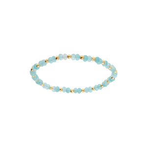 BRACELET EXTENSIBLE JADE BLEU VÉRITABLE ET BOULES FACETÉS ACIER DORÉ