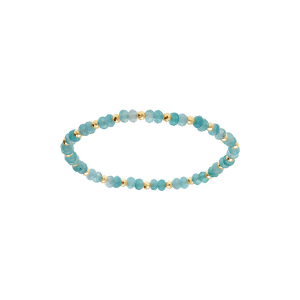 BRACELET EXTENSIBLE JADE BLEUE VÉRITABLE ET BOULES ACIER DORÉ