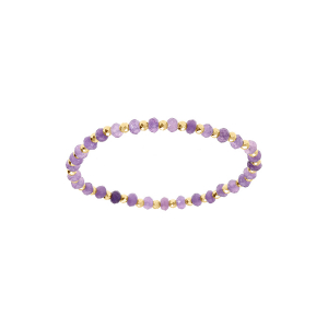 BRACELET EXTENSIBLE AMETHYSTE VÉRITABLE ET BOULES FACETÉS ACIER DORÉ