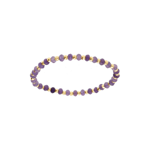BRACELET EXTENSIBLE AMETHYSTE VÉRITABLE ET BOULES ACIER DORÉ