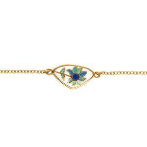 BRACELET ACIER DORÉ STELLA MIA RÉSINE BLANCHE AVEC FLEUR BLEU 16+3CM