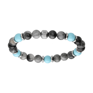 BRACELET ACIER EXTENSIBLE BOULES HOWLITE ET JADE VÉRITABLE