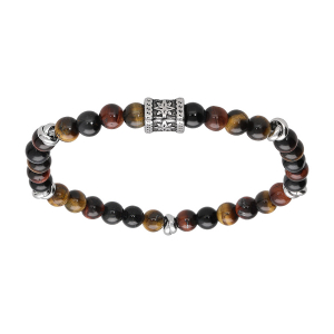 BRACELET ACIER EXTENSIBLE BOULES OEIL DE TIGRE VÉRITABLE