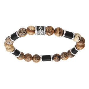 BRACELET ACIER EXTENSIBLE BOULES PAESINA ET AGATE NOIRE