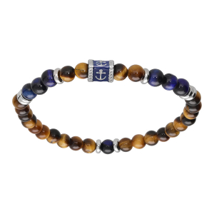 BRACELET ACIER EXTENSIBLE BOULES OEIL DE TIGRE ET SODALITE VÉRITABLE