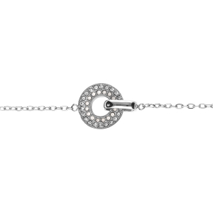 BRACELET ACIER RONDELLE CONTOUR OXYDES BLANCS SERTIS ET OPALES IMITATION BLANCHES A L'INTERIEUR  16+3CM