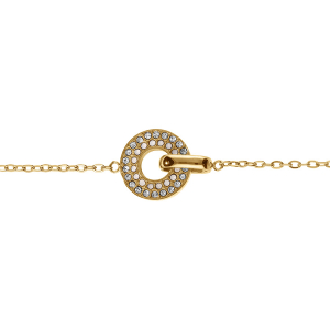 BRACELET ACIER DORÉ RONDELLE OXYDES BLANCS SERTIS ET OPALES BLANCHES IMITATION A L'INTERIEUR  16+3CM