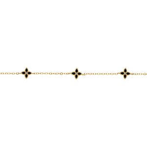 BRACELET ACIER DORÉ 3 FLEURS RÉSINE NOIR 16+3CM