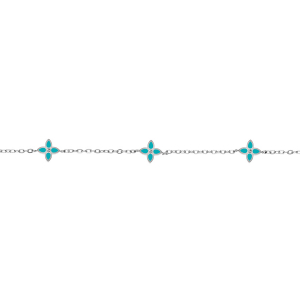 BRACELET ACIER 3 FLEURS RÉSINE TURQUOISE  16+3CM