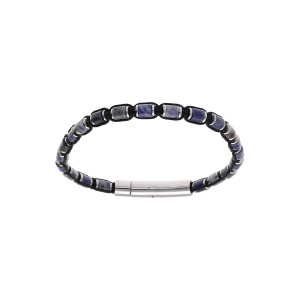 BRACELET ACIER CORDON NOIR ET SODALITE VÉRITABLE BLEU 20CM