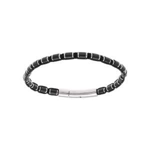 BRACELET ACIER CORDON NOIR ET SODALITE VÉRITABLE  20CM