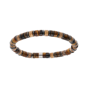 BRACELET EXTENSIBLE RONDELLES OEIL DE TIGRE VÉRITABLE MARRON ET HÉMATITE VÉRITABLE  60MM