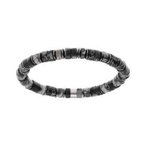 BRACELET EXTENSIBLE RONDELLES OEIL DE TIGRE ET HÉMATITE VÉRITABLE GRISE 60MM
