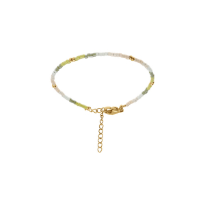 BRACELET ACIER DORÉ VERRE NACRÉ  TON VERT  16+3CM