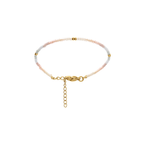 BRACELET ACIER DORÉ VERRE NACRÉ TON PASTEL  16+3CM