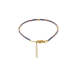 BRACELET ACIER DORÉ VERRE NACRÉ TON BLEU  16+3CM