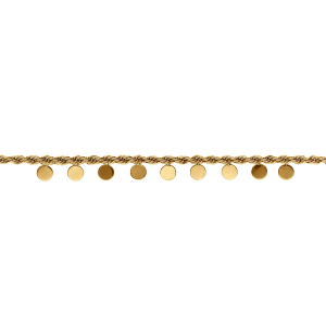 BRACELET ACIER DORÉ MAILLE CORDE PAMPILLE PASTILLES LISSES 16+3CM