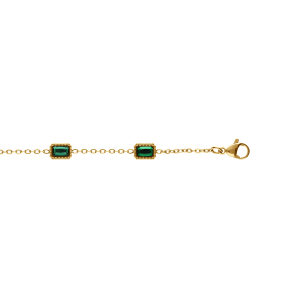 BRACELET ACIER DORÉ 5 OXYDES VERT RECTANGULAIRE ENTOURAGE 16+3CM