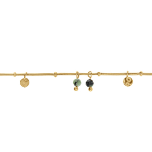 BRACELET ACIER DORÉ PAMPILLES PASTILLES ET BOULES COULEUR ET MALACHITE VÉRITABLE  16+3CM
