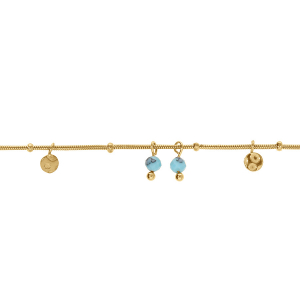 BRACELET ACIER DORÉ PAMPILLES PASTILLES ET BOULES TURQUOISE RECONSTITUÉE  16+3CM