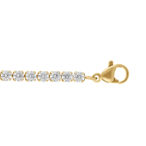 BRACELET ACIER DORÉ OXYDES BLANCS SERTIS 16+3CM DOUBLE FERMOIR