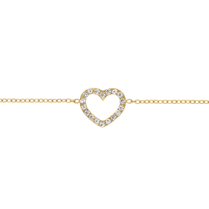 BRACELET ACIER DORÉ COEUR CONTOUR OXYDES BLANCS 16+3CM