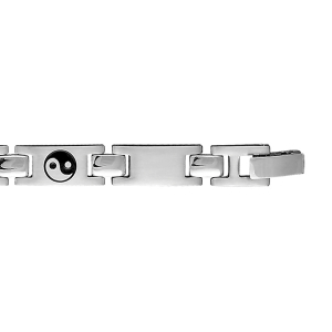 BRACELET ACIER YIN ET YANG NOIR 21CM REGLABLE