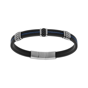 BRACELET ACIER ET CAOUTCHOUC CABLE BLEU MOTIF FERMOIR AIMANTÉ 20+1.5CM DOUBLE FERMOIR