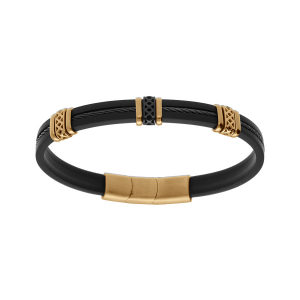 BRACELET ACIER ET CAOUTCHOUC CABLE NOIR MOTIF FERMOIR AIMANTÉ 20+1.5CM DOUBLE FERMOIR