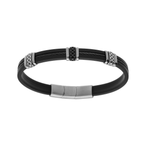 BRACELET ACIER ET CAOUTCHOUC CABLE NOIR MOTIF FERMOIR AIMANTÉ 20+1.5CM DOUBLE FERMOIR