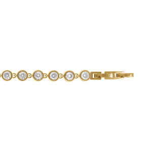 BRACELET ACIER DORÉ RIVIERE OXYDES RONDS BLANCS SERTIS 17.5+1.5CM DOUBLE FERMOIR