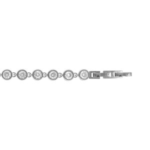BRACELET ACIER OXYDES RONDS BLANCS SERTIS 17.5+1.5CM DOUBLE FERMOIR