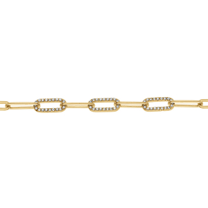 BRACELET ACIER DORÉ MAILLE RECTANGULAIRE OXYDES BLANCS 16+5CM