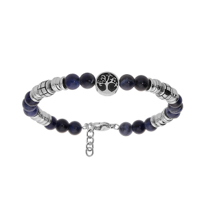 BRACELET ACIER BOULES SODALITE VÉRITABLE AVEC ARBRE DE VIE 18+3CM
